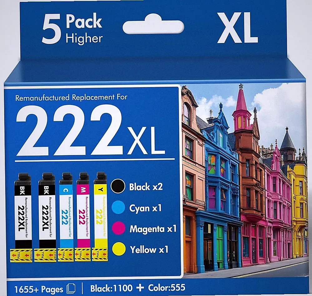 5 pk 222XL 222 XP5200 Ink Cartridges Combo Pack for Epson Printer Expression