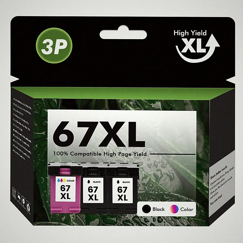 2 Black & 1 Color 67XL Ink Compatible with HP DeskJet Plus 4152 4155 4121e 4122