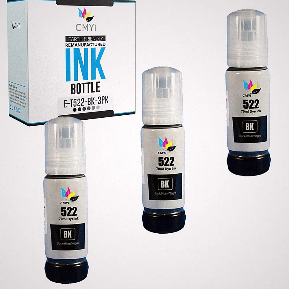 CMYi 3PK Black Epson 522 Ink Bottle Compatible for Epson EcoTank ET-2840 ET-4700