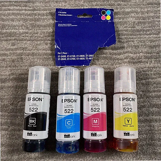 Epson 522 Ink Bottles Black Cyan Magenta Yellow EcoTank Genuine OEM Printers