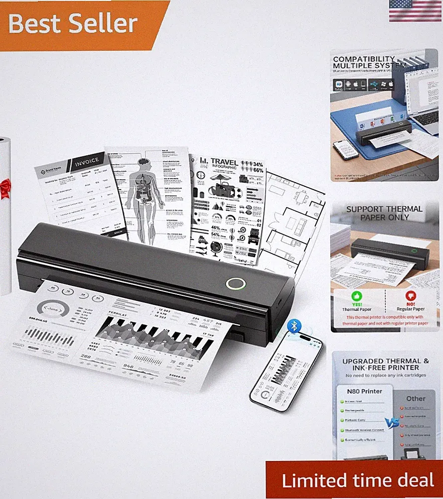 High-Resolution Portable Printer: Wireless Printing for iOS & Android Devices