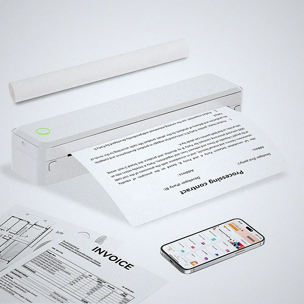 Portable Printer Wireless Inkless Printer 1500 mAh for Travel & for Home White