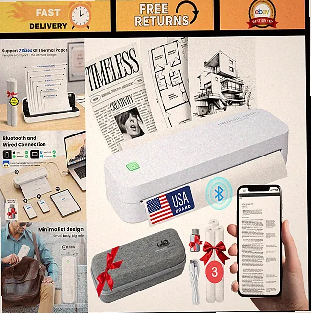 Portable Wireless Inkless Thermal Printer - Bluetooth Mobile Printer for iPhone